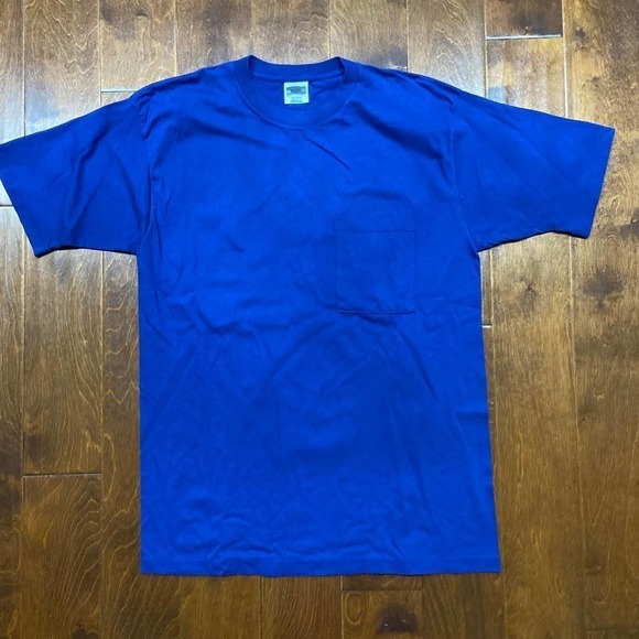 Vintage Single Stitch Blank USA Pocket Tee Blue T-Shirt Men's Size XL - Picture 2 of 8